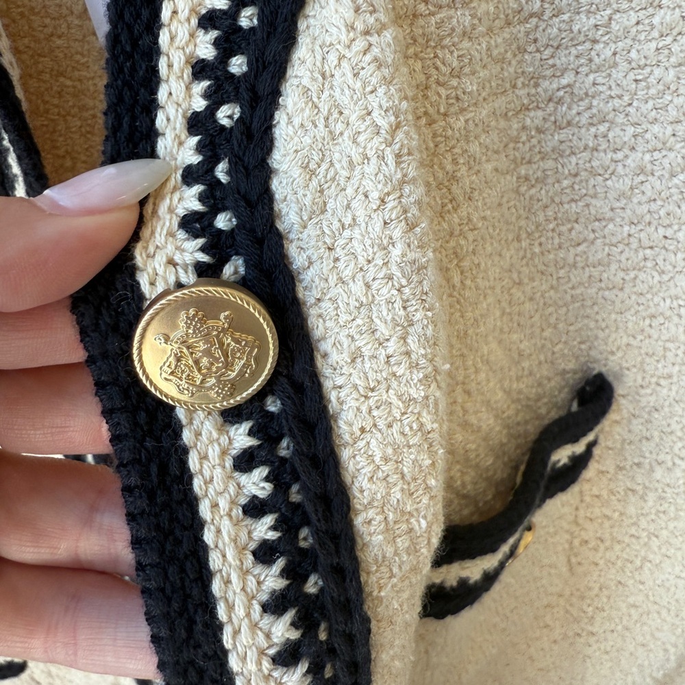 J. Crew Cream Bouclé Cardigan with Black Trim - Picture 4 of 5